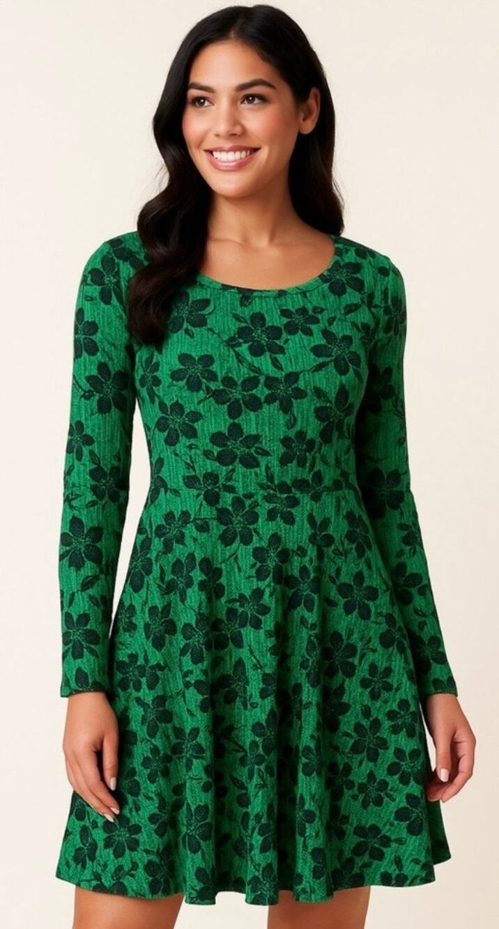 Unique Vintage Green Floral Sparkle Velvet Dress XS 2 NWOT